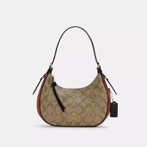 Coach Kleo Hobo Crescent Shoulder Bag in Signature Canvas and Brown Trim